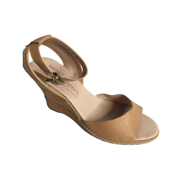 Timberland Earthkeepers Sandals Womens 7.5 Tan Wedge Cork Anti Fatigue Leather - Picture 3 of 14